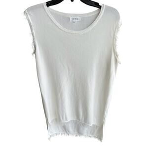 THML ivory white sleeveless fringe festival pullover boho hippy Y2K size L